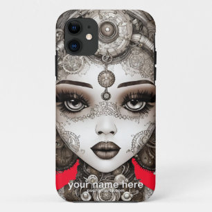 FUNDA PARA iPhone 11 HERMOSA CARA DE FERIA STEAMPUNK BLANCO NEGRO