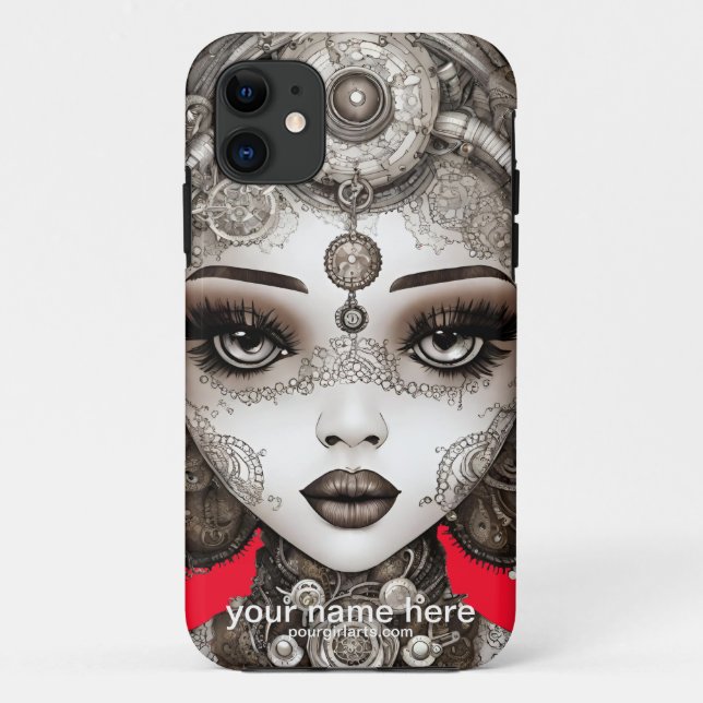 FUNDA DE Case-Mate PARA iPhone HERMOSA CARA DE FERIA STEAMPUNK BLANCO NEGRO (Reverso)