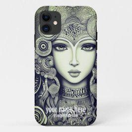 Funda Para iPhone 11 hermosa cara de muñeca ilustracion, blanco negro