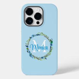Funda Para iPhone 14 Pro De Case-Mate Hermosa Corona Floral Azul con Monograma