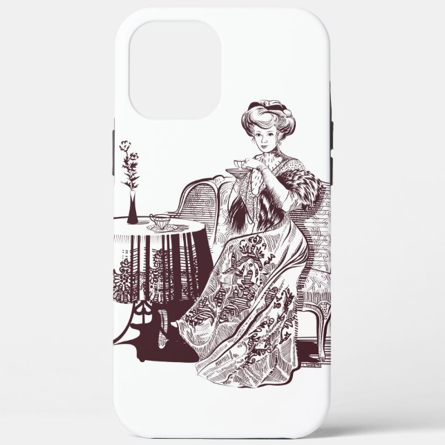 Funda De Case-Mate Para iPhone Hermosa dama toma té (Reverso )