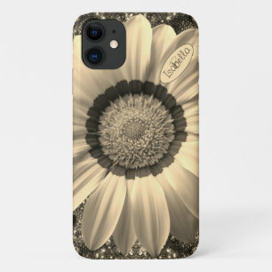 Funda Para iPhone 11 Hermosa flor vintage sobre el fondo Monograma