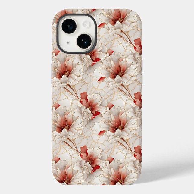 Funda De Case-Mate Para iPhone Hermosa Flora Blanca Roja (Reverso )