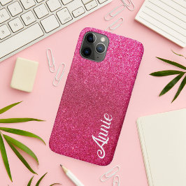 Funda Para iPhone 11 Pro Hermosa Girly Cute Hot Pink Faux Purpurina Nombre