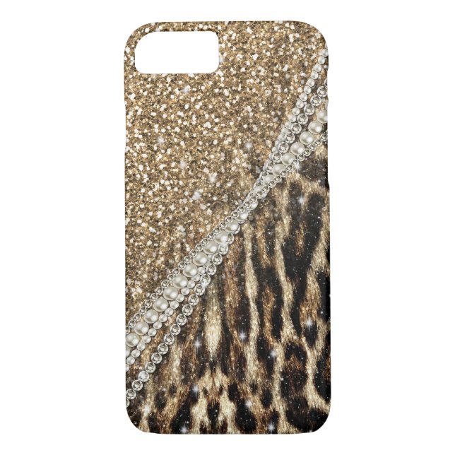 Funda De Case-Mate Para iPhone Hermosa Moda Girly Leopard Print Gold Purpurina (Reverso)