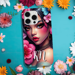 Funda Para iPhone 15 Pro Max Hermosa mujer animadora hispánica   Monogramado