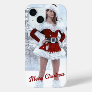 Funda Para iPhone 15 Hermosa mujer Navidad por la nieve de invierno