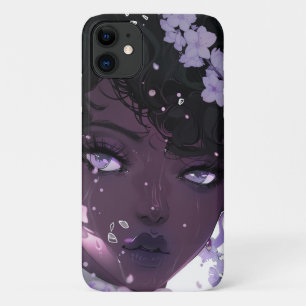Funda Para iPhone 11 Hermosa mujer negra con flores moradas