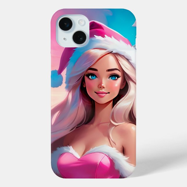 Funda De Case-Mate Para iPhone Hermosa niña de Navidad rosa 01 (Reverso )