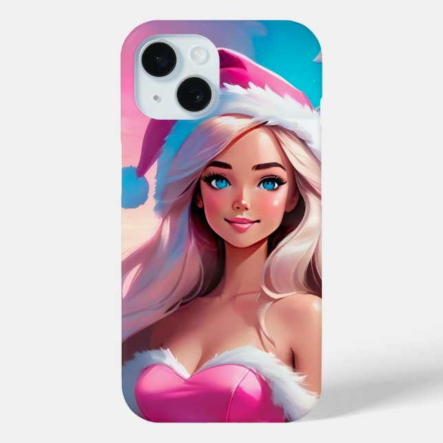 Funda De Case-Mate Para iPhone Hermosa niña de Navidad rosa 01 (Reverso )