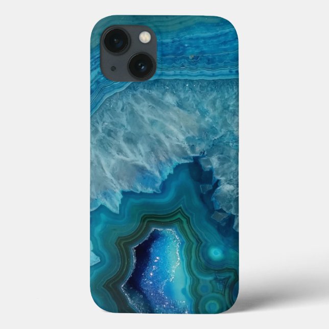 Funda De Case-Mate Para iPhone Hermosa Piedra Verde azulada de Agato Azul (Reverso)