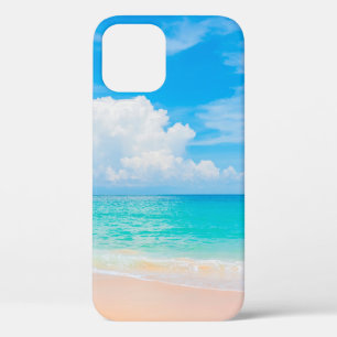 Funda Para iPhone 12 Hermosa playa tropical con cielo azul y c blanco