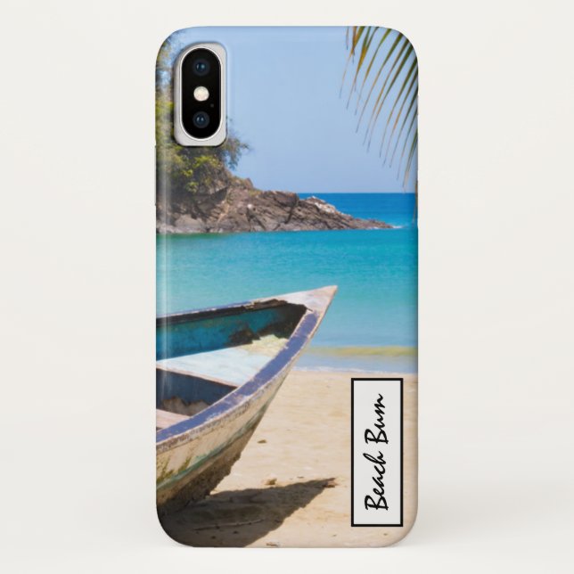 Funda De Case-Mate Para iPhone Hermosa playa tropical con lancha (Reverso)