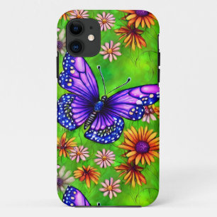 Funda Para iPhone 11 Hermosa pradera de mariposa morada
