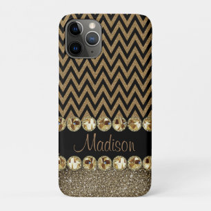 Funda Para iPhone 11 Pro Hermosa Purpurina Chevron Marrón Jewels Elegante