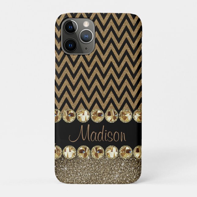 Funda De Case-Mate Para iPhone Hermosa Purpurina Chevron Marrón Jewels Elegante (Reverso)