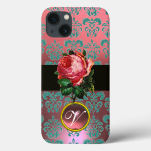 FUNDA PARA iPhone 13 HERMOSA ROSA ROSA ROSA AZUL VERDE AZULADA DAMASK G
