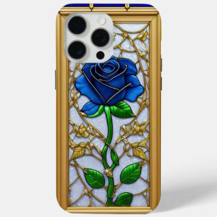 Funda Para iPhone 15 Pro Max Hermosa ventana de vidrio emplomado con rosa azul