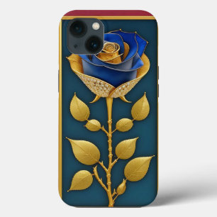 Funda Para iPhone 13 Hermosa ventana de vidrio emplomado con rosa azul