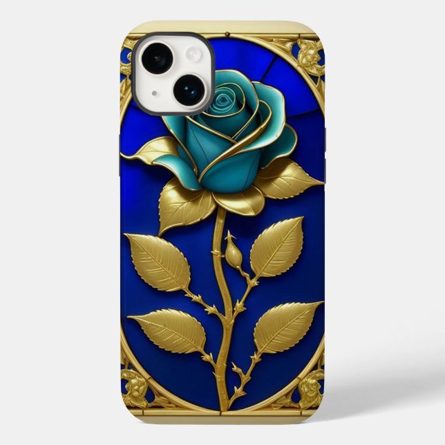 Funda De Case-Mate Para iPhone Hermosa ventana de vidrio manchado con Rosa azul (Reverso )