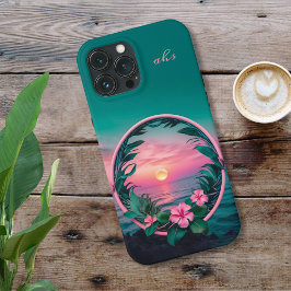 Funda Para iPhone 13 Pro Max Hermosa Wreath rosa-Verde azulada de flores tropic
