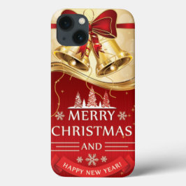 Funda Para iPhone 13 Hermosas campanas de Navidades dorados con arco ro