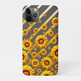 Funda Para iPhone 11 Pro Hermosas flores amarillas sobre rayas grises, dora