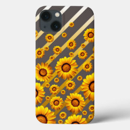 Funda Para iPhone 13 Hermosas flores amarillas sobre rayas grises, dora