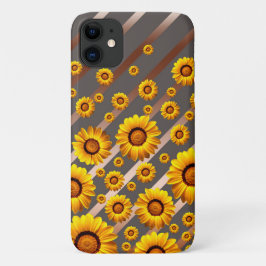 Funda Para iPhone 11 Hermosas flores amarillas sobre rayas grises y mar