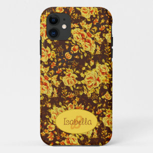 Funda Para iPhone 11 Hermosas flores amarillas vintage Monograma