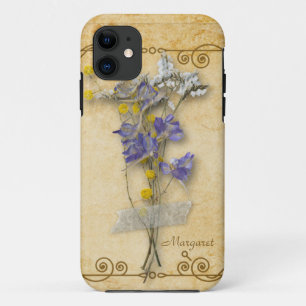 Funda Para iPhone 11 Hermosas flores beige secas de época con nombre