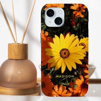 Funda Para iPhone 15 Hermosas flores de Naranja amarillo nombre persona