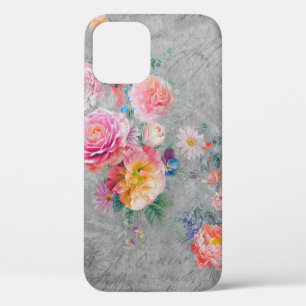 Funda Para iPhone 12 Hermosas flores multicolores y pájaros en el cóncr