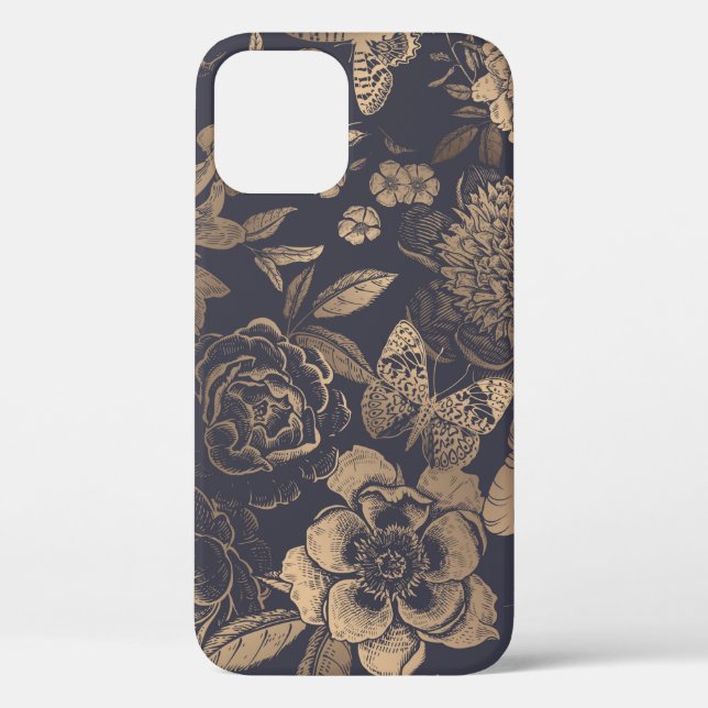 Funda De Case-Mate Para iPhone Hermosas flores peonías, rosas y mariposas.  (Reverso )