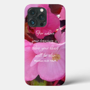 Funda Para iPhone 13 Pro Hermosas flores rosas, tu tesoro verso de la Bibli