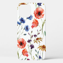 Funda Para iPhone 12 Hermosas flores silvestres, acuarelas, amapola, fl
