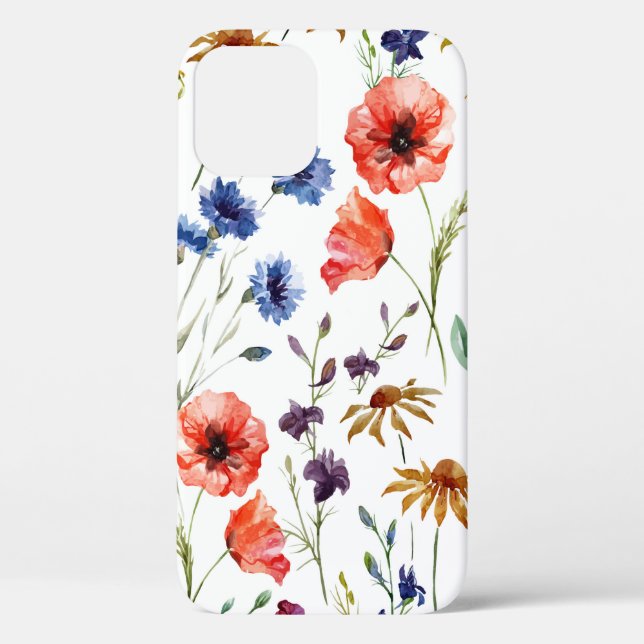 Funda De Case-Mate Para iPhone Hermosas flores silvestres, acuarelas, amapola, fl (Reverso )