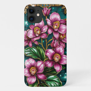 Funda Para iPhone 11 Hermosas flores violetas enmarcadas en oro