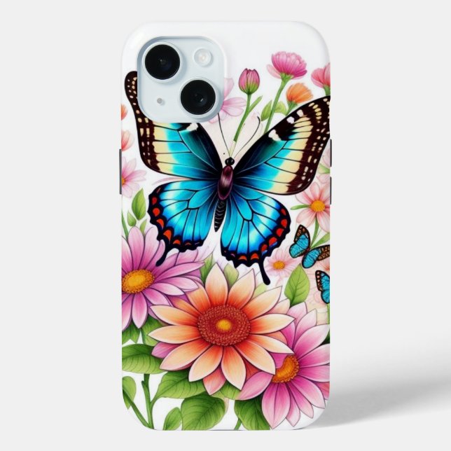 Funda De Case-Mate Para iPhone Hermosas Flores Y Mariposas (Reverso )