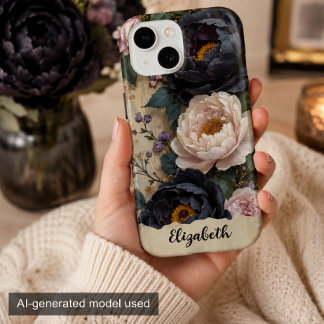 Funda Para iPhone 15 Hermosas peonías rosadas y moradas personalizadas