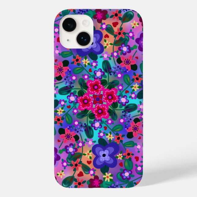 Funda De Case-Mate Para iPhone Hermoso arte floral brillante morado rosado (Reverso )