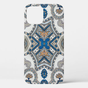 Funda Para iPhone 12 Hermoso blanco y azul arabesco, patrón islámico