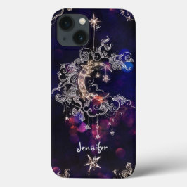 Funda Para iPhone 13 Hermoso Boho Moon Stars Blue Purple Personalizado 