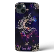 Hermoso Boho Moon Stars Blue Purple Personalizado 