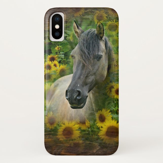 Funda De Case-Mate Para iPhone Hermoso caballo en campo de girasoles (Reverso)