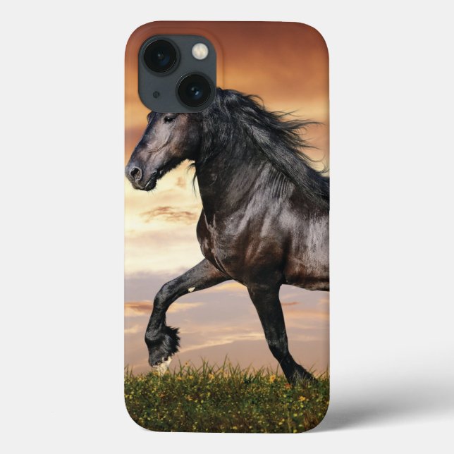 Funda De Case-Mate Para iPhone Hermoso caballo negro (Reverso)