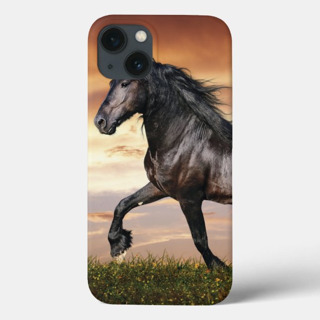 Funda De Case-Mate Para iPhone Hermoso caballo negro (Reverso)
