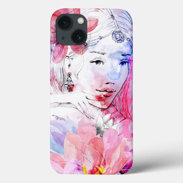 Funda De Case-Mate Para iPhone Hermoso chica con un ramo de flores (Reverso)