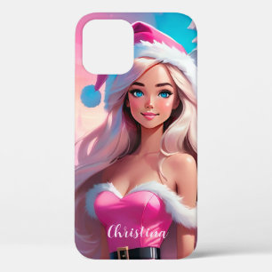 Funda Para iPhone 12 Pro Hermoso Chica de Navidades rosados 01