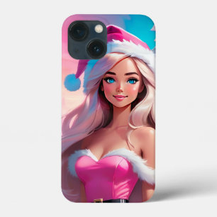 Funda Para iPhone 13 Mini Hermoso Chica de Navidades rosados 01